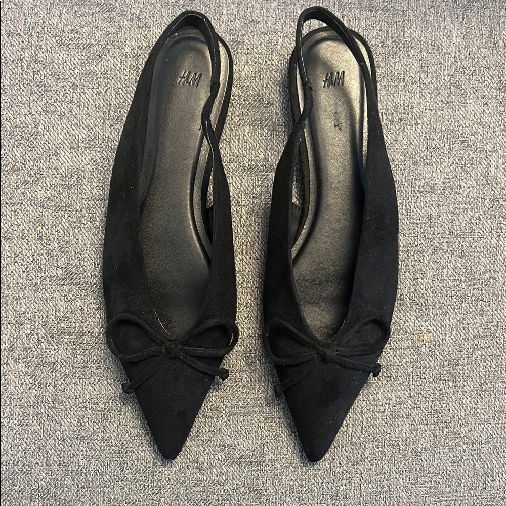 H&M Black Suede Pointed Flats with Bow